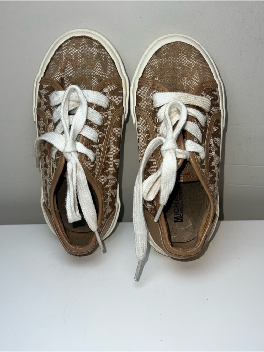 Michael Kors Tan Logo-Print Kids Sneakers with White Laces